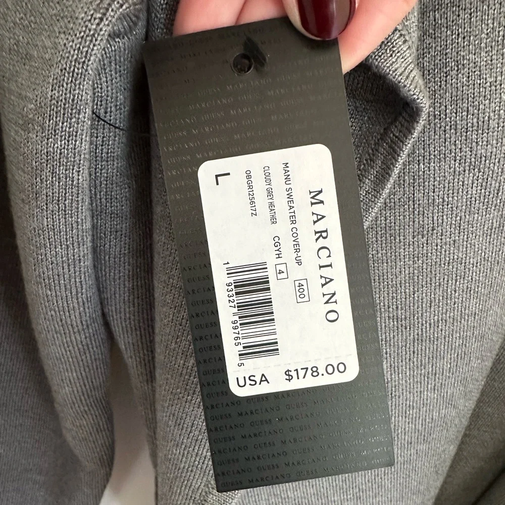Guess Marciano Manu Grey Wrap Cape Shawl Sweater Coat Size L XL - Picture 5 of 8